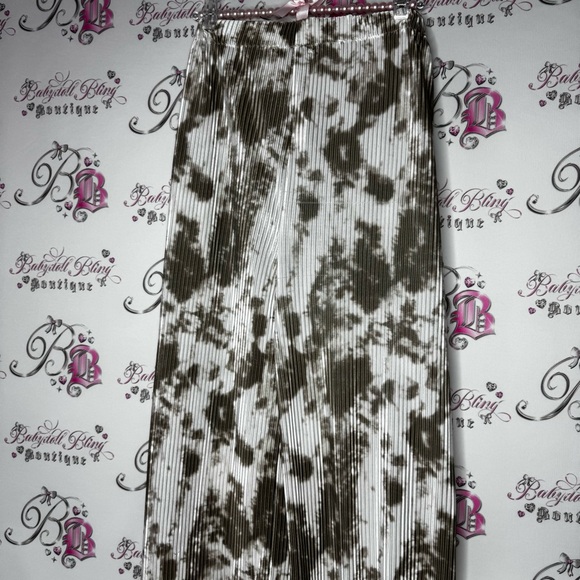 Casa Donna pants pleated tie dye white green stretchy flare leg shimmer fabric - Picture 13 of 13